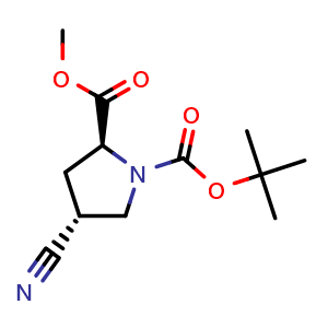 Chemical structure of (4R)-1-Boc-4-cyano-L-proline methyl ester , CAS 194163-91-2, AChemBlock W171245