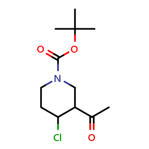 Chemical structure of tert-butyl 3-acetyl-4-chloro-piperidine-1-carboxylate , CAS 2940944-62-5, AChemBlock W171261