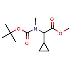 Chemical structure of methyl 2-[tert-butoxycarbonyl(methyl)amino]-2-cyclopropyl-acetate , CAS 2891597-24-1, AChemBlock W171278