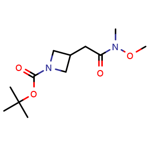 Chemical structure of 1-Boc-N-methoxy-N-methyl-3-azetidineacetamide , CAS 1668587-26-5, AChemBlock W171294