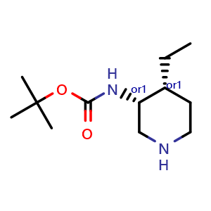 Chemical structure of tert-butyl N-[cis-4-ethyl-3-piperidyl]carbamate , CAS 2381881-80-5, AChemBlock W171309