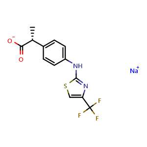 Chemical structure of sodium (R)-2-(4-((4-(trifluoromethyl)thiazol-2-yl)amino)phenyl)propanoate , CAS 1218784-94-1, AChemBlock W171319