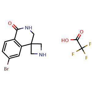 Chemical structure of 6-bromospiro[2,3-dihydroisoquinoline-4,3'-azetidine]-1-one;2,2,2-trifluoroacetic acid , CAS 2891602-11-0, AChemBlock W171327