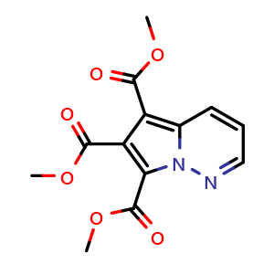Chemical structure of trimethyl pyrrolo[1,2-b]pyridazine-5,6,7-tricarboxylate , CAS 7593-57-9, AChemBlock W171334