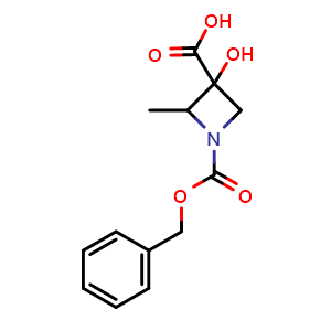 Chemical structure of 1-benzyloxycarbonyl-3-hydroxy-2-methyl-azetidine-3-carboxylic acid , CAS 2940943-17-7, AChemBlock W171351