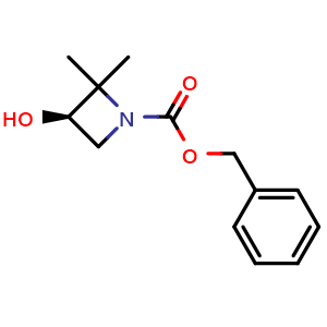 Chemical structure of benzyl (3R)-3-hydroxy-2,2-dimethyl-azetidine-1-carboxylate , CAS 2865073-27-2, AChemBlock W171370