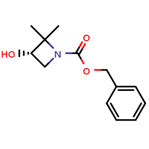 Chemical structure of benzyl (3S)-3-hydroxy-2,2-dimethyl-azetidine-1-carboxylate , CAS 2865073-30-7, AChemBlock W171371