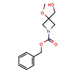 Chemical structure of benzyl 3-(hydroxymethyl)-3-methoxy-azetidine-1-carboxylate , CAS 2680801-19-6, AChemBlock W171372