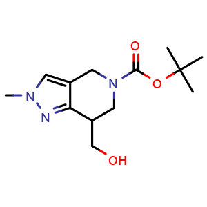 Chemical structure of tert-butyl 7-(hydroxymethyl)-2-methyl-6,7-dihydro-4H-pyrazolo[4,3-c]pyridine-5-carboxylate , CAS 1373029-05-0, AChemBlock W171396