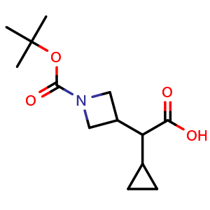 Chemical structure of 2-{1-[(tert-butoxy)carbonyl]azetidin-3-yl}-2-cyclopropylacetic acid , CAS 1784130-81-9, AChemBlock W171400