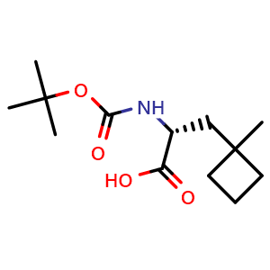 Chemical structure of (2R)-2-(tert-butoxycarbonylamino)-3-(1-methylcyclobutyl)propanoic acid , CAS 2322588-13-4, AChemBlock W171411