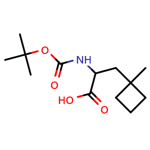 Chemical structure of 2-(tert-butoxycarbonylamino)-3-(1-methylcyclobutyl)propanoic acid , CAS 1869328-74-4, AChemBlock W171412