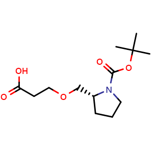 Chemical structure of N-Boc-(R)-3-(pyrrolidin-2-ylmethoxy)propanoic acid , CAS 2241137-10-8, AChemBlock W171416