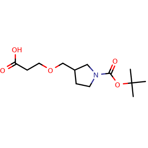 Chemical structure of N-Boc-3-(pyrrolidin-3-ylmethoxy)propanoic acid , CAS 1782639-35-3, AChemBlock W171417