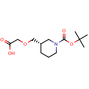 Chemical structure of N-Boc-(S)-2-(piperidin-3-ylmethoxy)acetic acid , CAS 231622-02-9, AChemBlock W171419