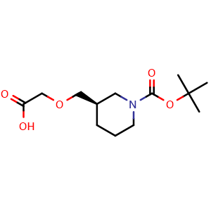 Chemical structure of N-Boc-(R)-2-(piperidin-3-ylmethoxy)acetic acid , CAS 231622-03-0, AChemBlock W171420