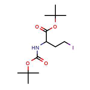Chemical structure of 2-(Boc-amino)-4-iodobutanoic acid tert-butyl ester , CAS 1822511-88-5, AChemBlock W171426