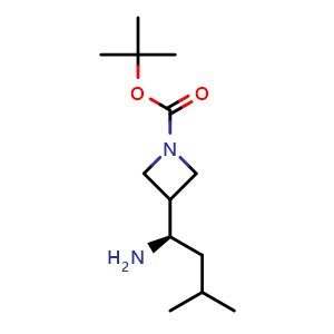 Chemical structure of tert-butyl 3-[(1R)-1-amino-3-methyl-butyl]azetidine-1-carboxylate , CAS 2920218-31-9, AChemBlock W171437