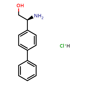 Chemical structure of (2S)-2-amino-2-(4-phenylphenyl)ethan-1-ol hydrochloride , CAS 2703746-23-8, AChemBlock W171473