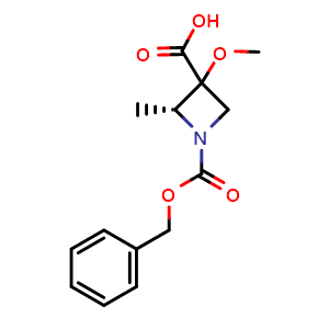 Chemical structure of (2R)-1-benzyloxycarbonyl-3-methoxy-2-methyl-azetidine-3-carboxylic acid , CAS 2920319-19-1, AChemBlock W171485