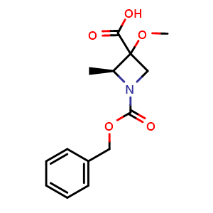 Chemical structure of (2S)-1-benzyloxycarbonyl-3-methoxy-2-methyl-azetidine-3-carboxylic acid , CAS 2920319-65-7, AChemBlock W171486