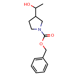 Chemical structure of N-Cbz-3-(1-hydroxyethyl)pyrrolidine , CAS 848413-81-0, AChemBlock W171499