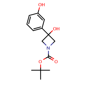 Chemical structure of tert-butyl 3-hydroxy-3-(3-hydroxyphenyl)azetidine-1-carboxylate , CAS 2294590-58-0, AChemBlock W171501