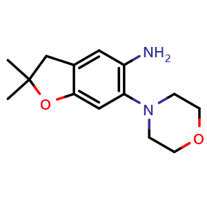 Chemical structure of 2,2-dimethyl-6-morpholino-2,3-dihydrobenzofuran-5-amine , CAS 2102175-61-9, AChemBlock W171508