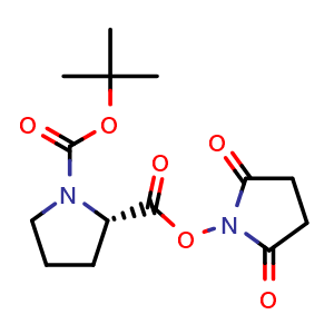 Chemical structure of N-Boc-L-proline N-succinimidyl ester , CAS 3392-10-7, AChemBlock W171512