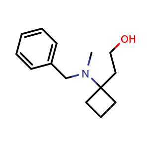 Chemical structure of 2-[1-[benzyl(methyl)amino]cyclobutyl]ethanol , CAS 2891598-67-5, AChemBlock W171517