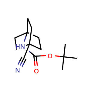 Chemical structure of tert-butyl N-(4-cyano-1-bicyclo[2.2.2]octanyl)carbamate , CAS 2390512-80-6, AChemBlock W171521