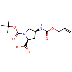 Chemical structure of (4S)-1-Boc-4-(allyloxycarbonylamino)-L-proline , CAS 2607140-89-4, AChemBlock W171522