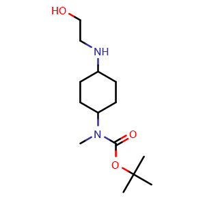 Chemical structure of tert-butyl N-{4-[(2-hydroxyethyl)amino]cyclohexyl}-N-methylcarbamate , CAS 1353986-27-2, AChemBlock W171544