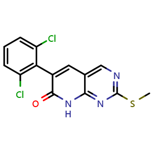 Chemical structure of 6-(2,6-dichlorophenyl)-2-(methylthio)pyrido[2,3-d]pyrimidin-7(8H)-one , CAS 865756-07-6, AChemBlock W171551