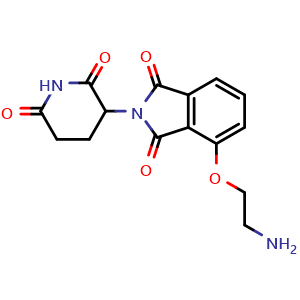 Chemical structure of 4-(2-aminoethoxy)-2-(2,6-dioxopiperidin-3-yl)isoindoline-1,3-dione , CAS 390367-50-7, AChemBlock W171563