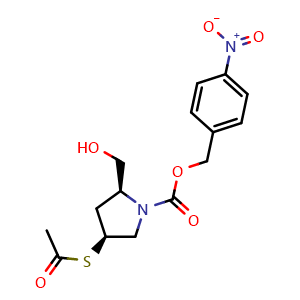 Chemical structure of 4-Nitrobenzyl (2S,4S)-4-(Acetylthio)-2-(hydroxymethyl)pyrrolidine-1-carboxylate , CAS 104773-40-2, AChemBlock W171582