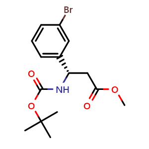Chemical structure of N-Boc-(S)-3-amino-3-(3-bromophenyl)propanoic acid methyl ester , CAS 2320478-75-7, AChemBlock W171597