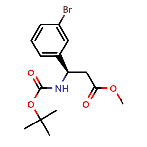 Chemical structure of N-Boc-(R)-3-amino-3-(3-bromophenyl)propanoic acid methyl ester , CAS 2679805-49-1, AChemBlock W171598