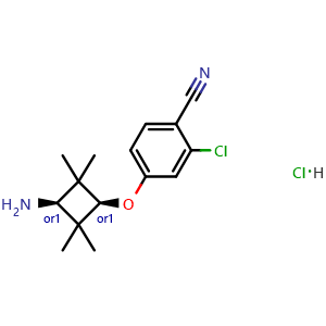Chemical structure of cis-4-(3-amino-2,2,4,4-tetramethyl-cyclobutoxy)-2-chloro-benzonitrile;hydrochloride , CAS 2891581-06-7, AChemBlock W171600