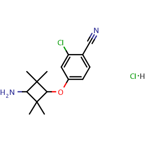Chemical structure of 4-(3-amino-2,2,4,4-tetramethyl-cyclobutoxy)-2-chloro-benzonitrile;hydrochloride , CAS 2891598-69-7, AChemBlock W171601