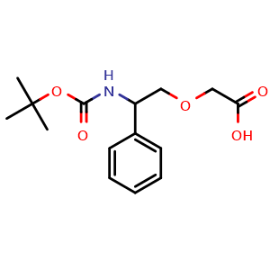 Chemical structure of N-Boc-2-(2-amino-2-phenylethoxy)acetic acid , CAS 2354532-03-7, AChemBlock W171613