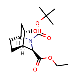 Chemical structure of O2-tert-butyl O3-ethyl (1R,3R,4R,5S)-5-hydroxy-2-azabicyclo[2.2.2]octane-2,3-dicarboxylate , CAS 2891580-01-9, AChemBlock W171627