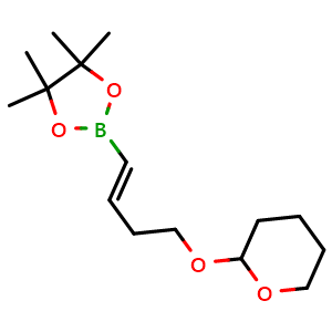 Chemical structure of (E)-4,4,5,5-Tetramethyl -2-(4-((tetrahydro-2H-p yran-2-yl)oxy)but-1-en- 1-yl)-1,3,2-dioxaborolane , CAS 313342-78-8, AChemBlock W171630