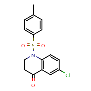 Chemical structure of 6-chloro-1-(p-tolylsulfonyl)-2,3-dihydroquinolin-4-one , CAS 857762-10-8, AChemBlock W171639