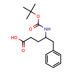 Chemical structure of 4-(Boc-amino)-5-phenylpentanoic acid , CAS 1190441-61-2, AChemBlock W171676
