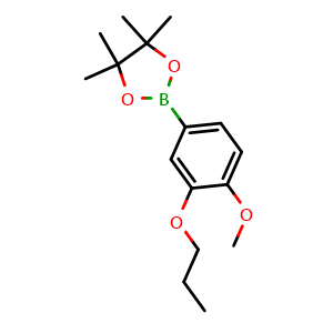 Chemical structure of 2-(4-methoxy-3-propoxy-phenyl)-4,4,5,5-tetramethyl-1,3,2-dioxaborolane , CAS 2246765-89-7, AChemBlock W171689