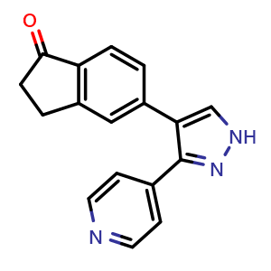 Chemical structure of 5-(3-(pyridin-4-yl)-1H-pyrazol-4-yl)-2,3-dihydro-1H-inden-1-one , CAS 905282-25-9, AChemBlock W171698