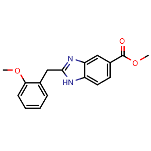 Chemical structure of methyl 2-(2-methoxybenzyl)-1H-benzo[d]imidazole-5-carboxylate , CAS 2607166-68-5, AChemBlock W171702