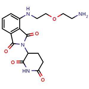 Chemical structure of 4-((2-(2-aminoethoxy)ethyl)amino)-2-(2,6-dioxopiperidin-3-yl)isoindoline-1,3-dione , CAS 2138439-12-8, AChemBlock W171720