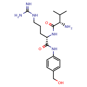 Chemical structure of (S)-2-((S)-2-amino-3-methylbutanamido)-5-guanidino-N-(4-(hydroxymethyl)phenyl)pentanamide , CAS 2230166-65-9, AChemBlock W171762